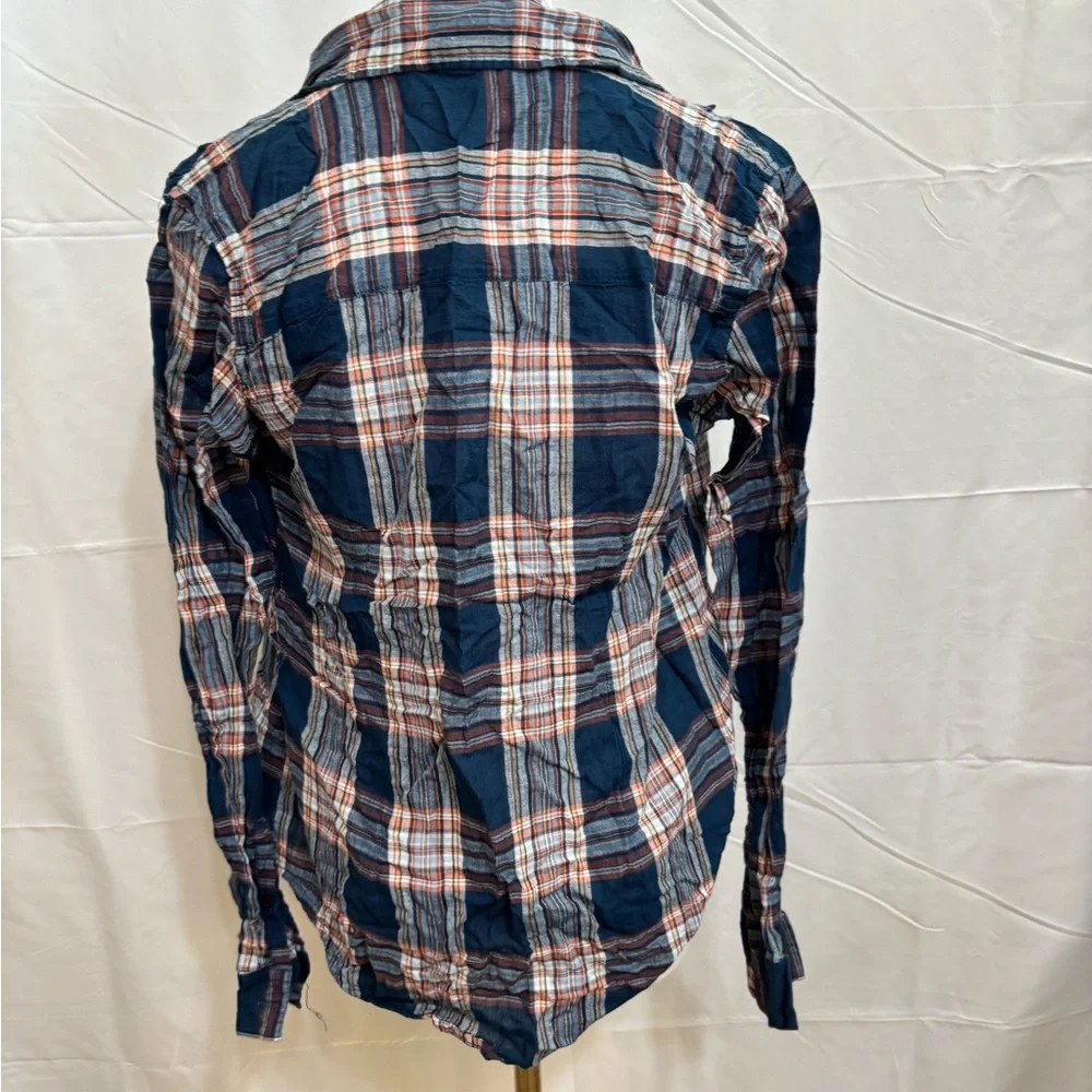 Forever 21 Plaid Button Down Shirt Women’s Medium‎ Blue Orange Lightweight